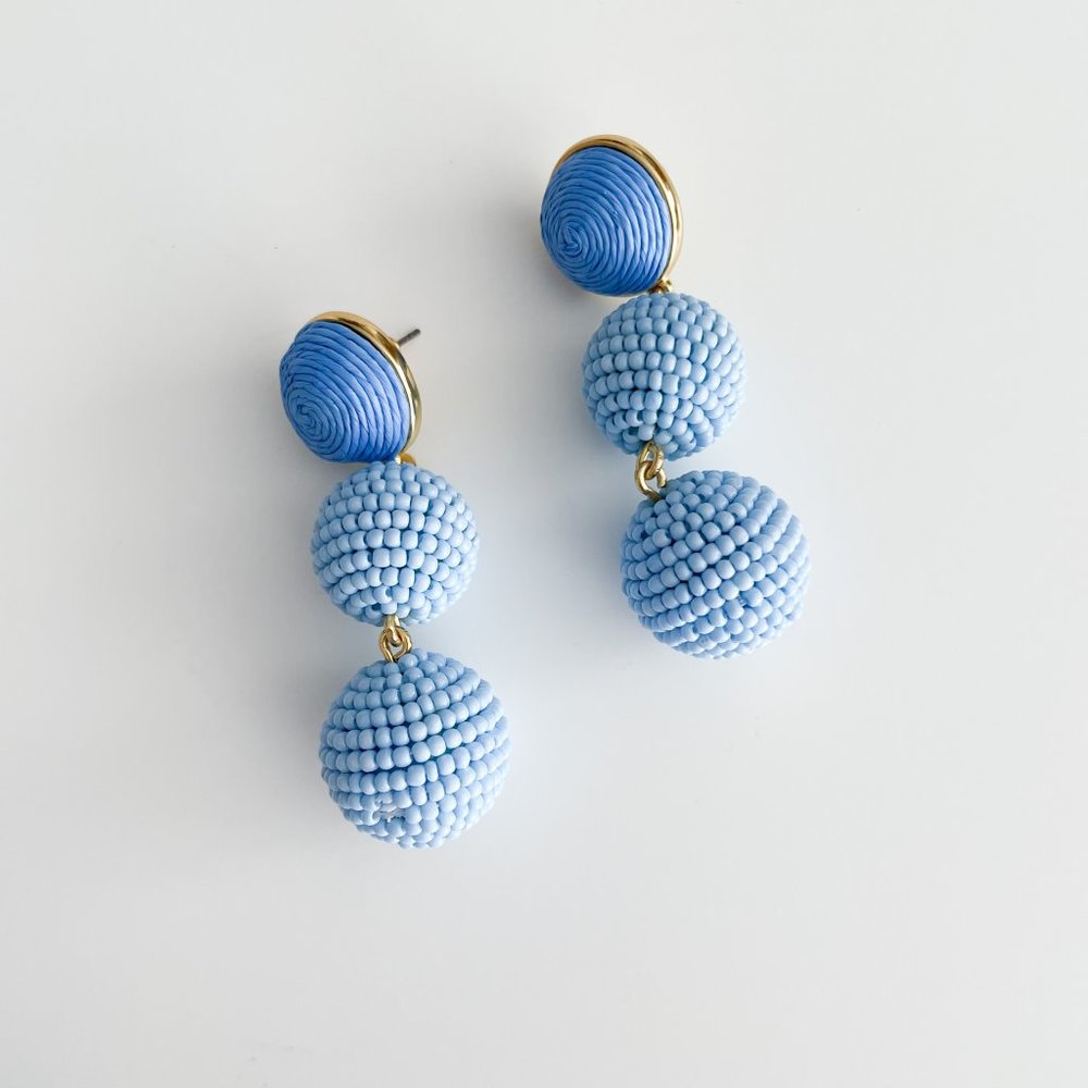 J. Crew Faux-Raffia-and-Bead Drop Earrings (Bright Peri)